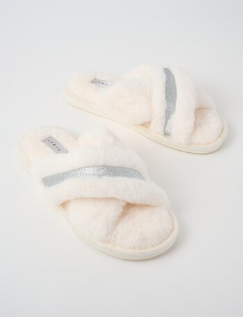 Lyric Bling Fluffy Crossover Slides, Ivory product photo