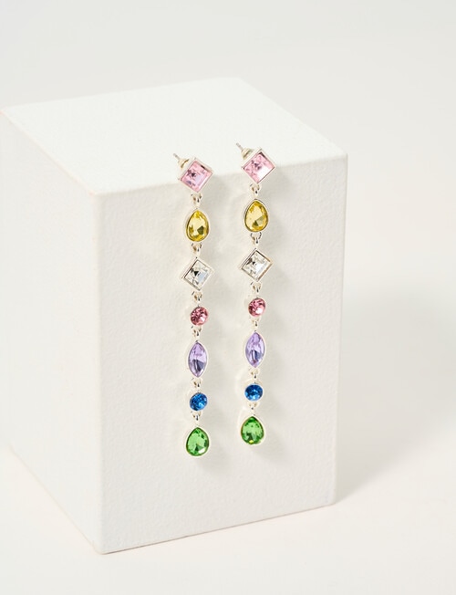 Harlow Multicolour Crystal Drop Earrings, Silver product photo