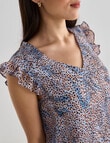 Oliver Black Animal Print V-Neck Short Sleeve Flutter Top, Blue product photo View 04 S