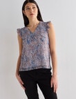 Oliver Black Animal Print V-Neck Short Sleeve Flutter Top, Blue product photo View 05 S