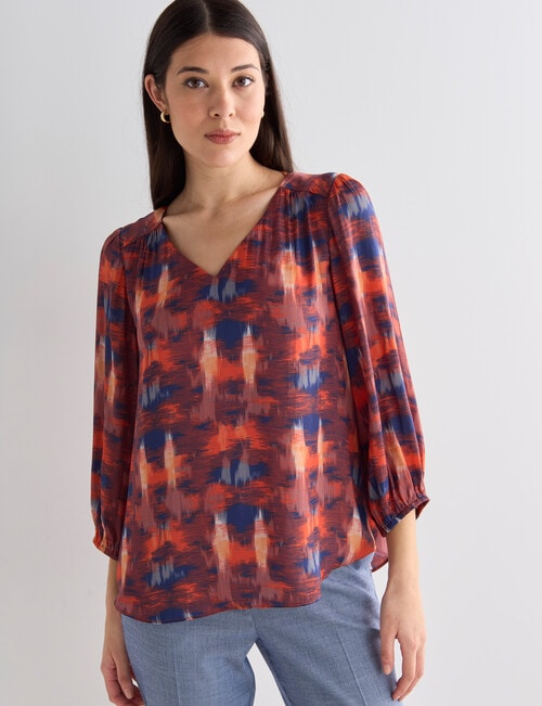 Oliver Black V-Neck 3/4 Sleeve Top, Halcyon Print product photo View 05 L