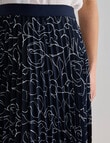 Oliver Black Squiggle Pattern Pleated Skirt, Navy product photo View 04 S