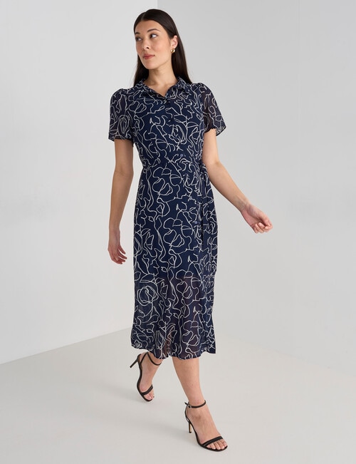 Oliver Black Squiggle Print Short Sleeve Shirt Dress, Navy product photo View 03 L