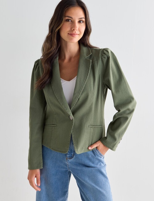 Whistle Long Sleeve Denim Fashion Blazer, Olive product photo View 05 L