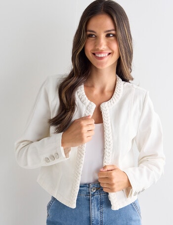 Whistle Long Sleeve Crop Detail Jacket, Ivory product photo