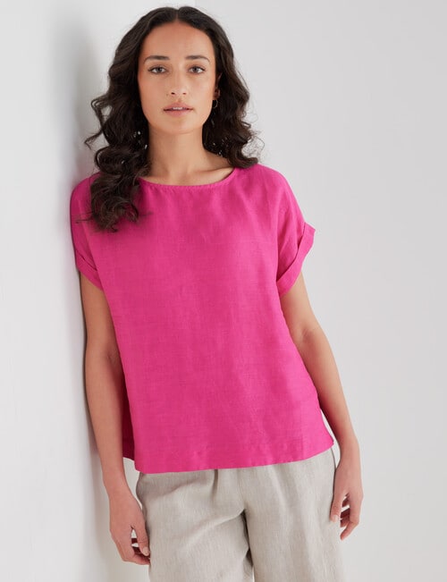 Zest Essential Linen Short Sleeve Top, Magenta product photo