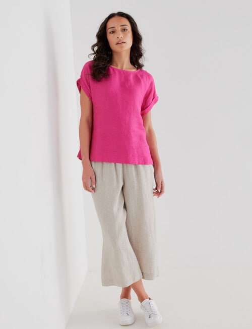 Zest Essential Linen Short Sleeve Top, Magenta product photo View 03 L