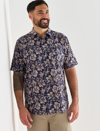 Kauri Trail Floral Short Sleeve Slub Shirt, Navy product photo