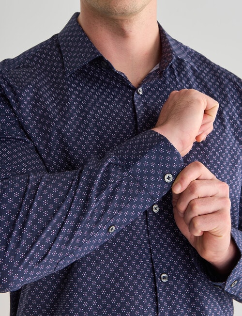 L+L Burgundy Ditsy Printed Stretch Shirt, Navy product photo View 06 L