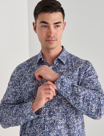 L+L All Over Printed Stretch Shirt, Floral Blue product photo