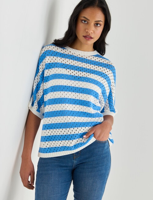 Zest Stripe Mesh Knitwear Jumper, Periwinkle product photo