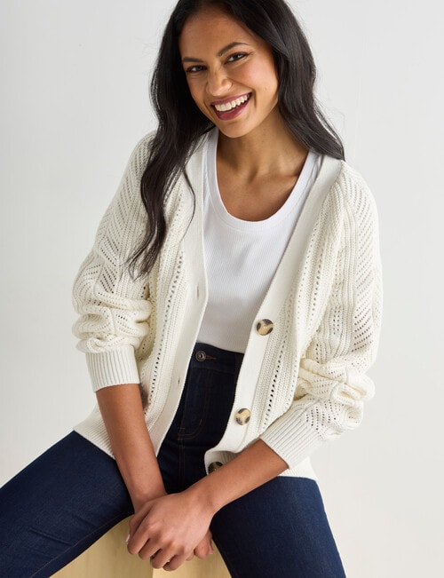 Zest Lace Cotton Cardigan, Ecru product photo