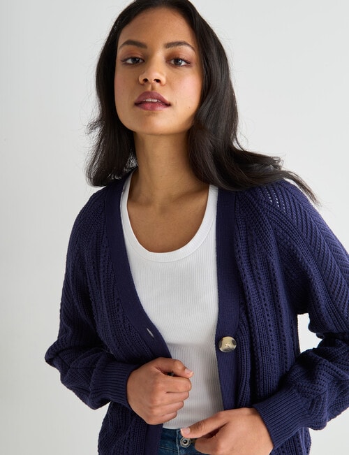 Zest Lace Cotton Cardigan, Navy product photo