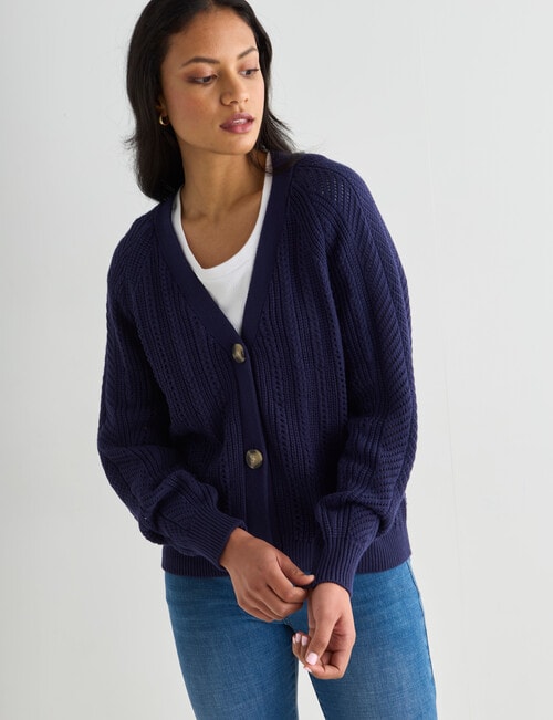 Zest Lace Cotton Cardigan, Navy product photo View 05 L