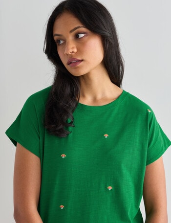 Zest Organic Cotton Boxy Tee, Green Pohutukawa product photo