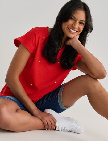 Zest Organic Cotton Boxy Tee, Red Flower product photo