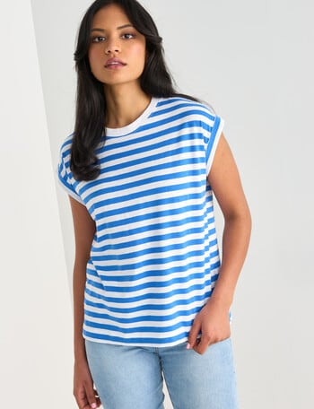 Zest Organic Cotton Roll Sleeve Tee, Periwinkle Stripe product photo