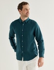 Gasoline Solid Linen Long Sleeve Shirt, Dark Jade product photo