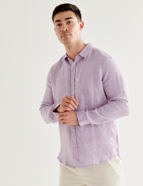 Gasoline Linen Textured Long Sleeve Shirt, Lilac product photo