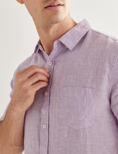 Gasoline Textured Linen Short Sleeve Shirt, Lilac product photo View 04 L