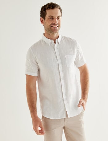 Gasoline Solid Linen Short Sleeve Shirt, White product photo