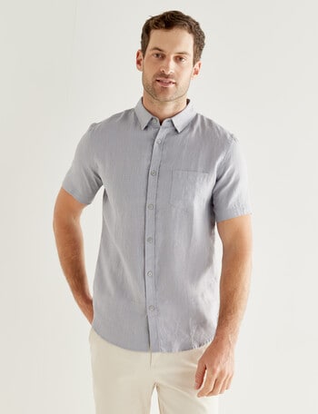 Gasoline Solid Linen Short Sleeve Shirt, Cool Grey product photo