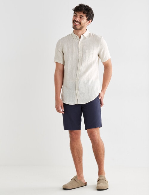 Gasoline Textured Linen Short Sleeve Shirt, Natural product photo View 03 L