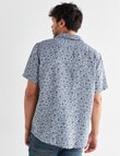 Gasoline Floral Linen Short Sleeve Shirt, Light Blue product photo View 02 S