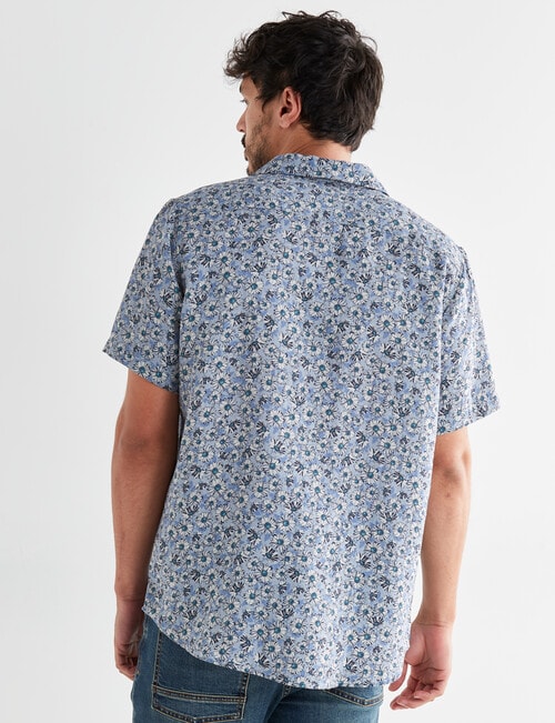 Gasoline Floral Linen Short Sleeve Shirt, Light Blue product photo View 02 L