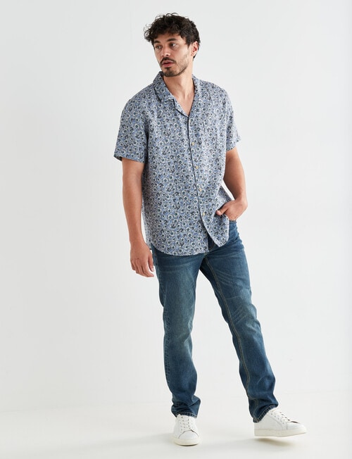 Gasoline Floral Linen Short Sleeve Shirt, Light Blue product photo View 03 L