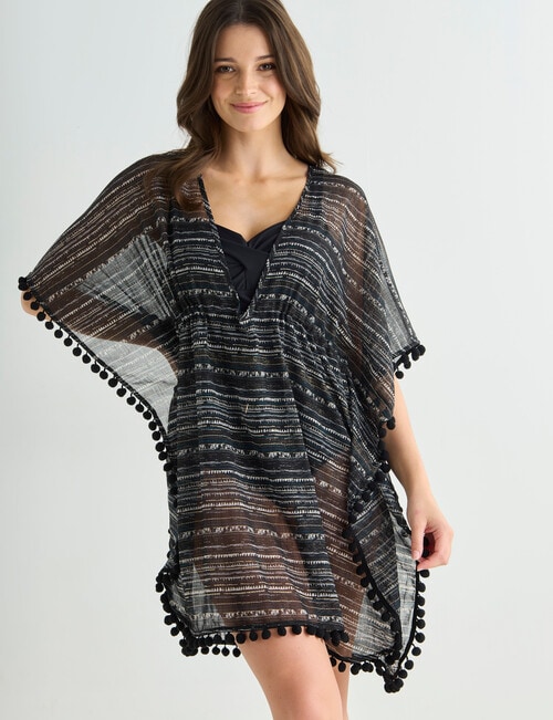 Zest Resort Foil Stripe Chiffon Kaftan, Black product photo View 05 L