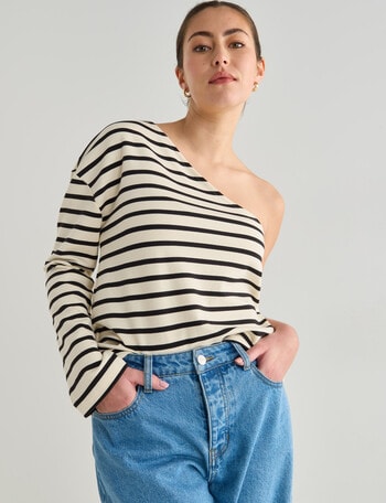 Mineral Burbs Stripe One Shoulder Top, Black product photo