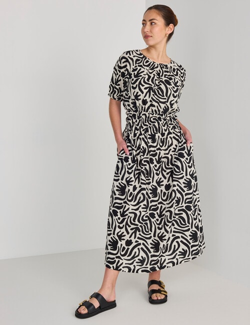 Mineral Henri Print Shirred Waist Dress, Black & White product photo