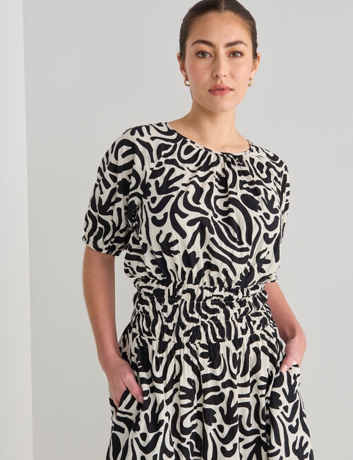 Mineral Henri Print Shirred Waist Dress, Black & White product photo View 04 L