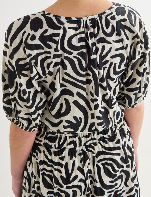 Mineral Henri Print Shirred Waist Dress, Black & White product photo View 05 L