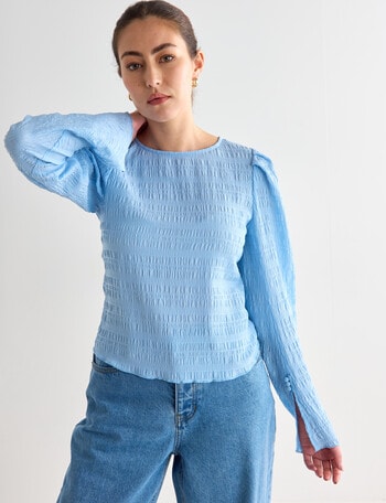 Mineral Tor Shirred Long Sleeve Top, Sky Blue product photo