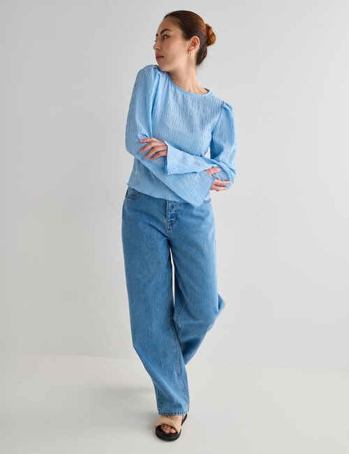 Mineral Tor Shirred Long Sleeve Top, Sky Blue product photo View 03 L