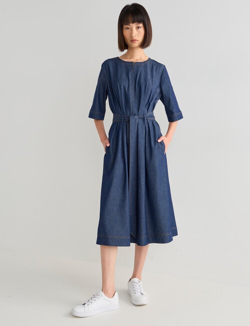 Jigsaw Bettina Chambray Short Sleeve Midi Dress, Indigo Wash product photo