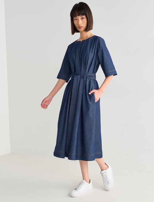 Jigsaw Bettina Chambray Short Sleeve Midi Dress, Indigo Wash product photo View 03 L