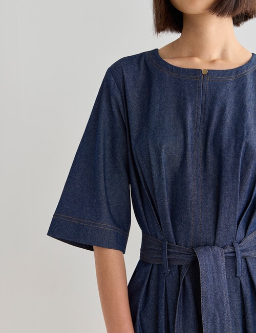 Jigsaw Bettina Chambray Short Sleeve Midi Dress, Indigo Wash product photo View 04 L