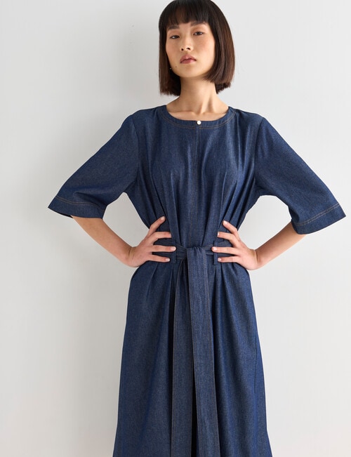 Jigsaw Bettina Chambray Short Sleeve Midi Dress, Indigo Wash product photo View 06 L