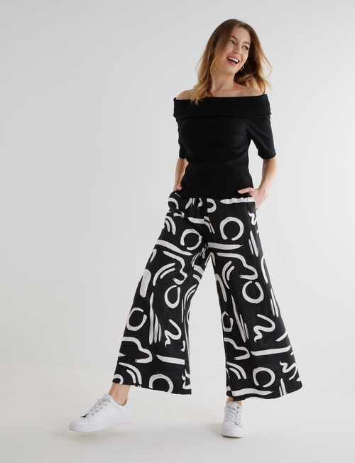 Whistle Swirl Print Tie Waist Printed Culotte, Black product photo View 03 L