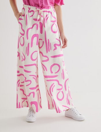 Whistle Swirl Print Tie Waist Printed Culotte, Pink & White product photo