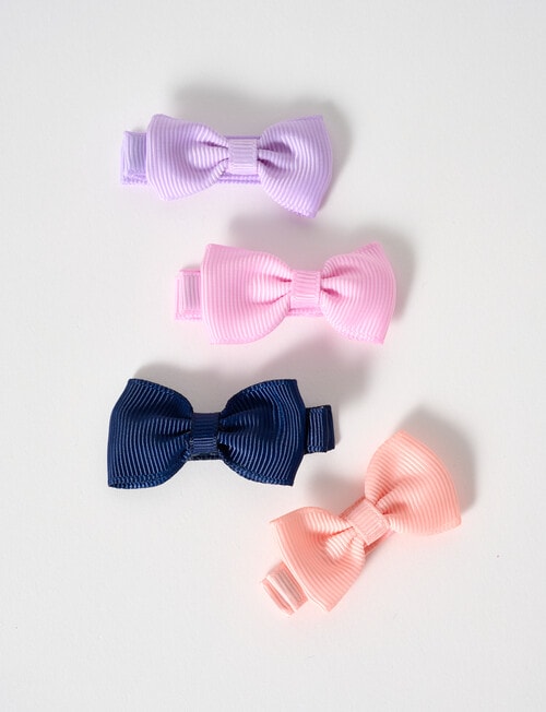 Mac & Ellie Ribbon Bow Hair Clips, 4-Pack, Purple, Pink, Navy & Peach product photo