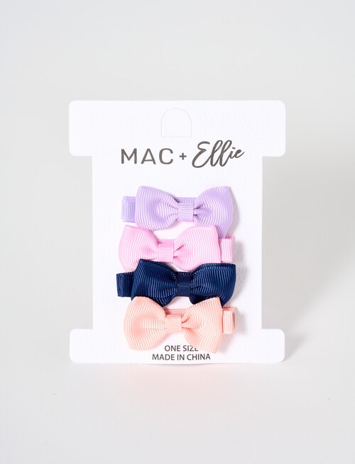 Mac & Ellie Ribbon Bow Hair Clips, 4-Pack, Purple, Pink, Navy & Peach product photo View 02 L