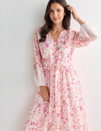 Whistle 3/4 Sleeve Vintage Floral Midi Dress, Pink product photo