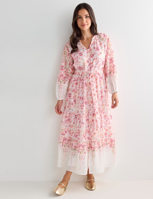 Whistle 3/4 Sleeve Vintage Floral Midi Dress, Pink product photo View 03 L