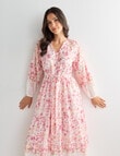 Whistle 3/4 Sleeve Vintage Floral Midi Dress, Pink product photo View 06 S