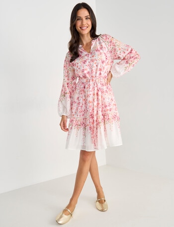 Whistle 3/4 Sleeve Vintage Floral Mini Dress, Pink product photo