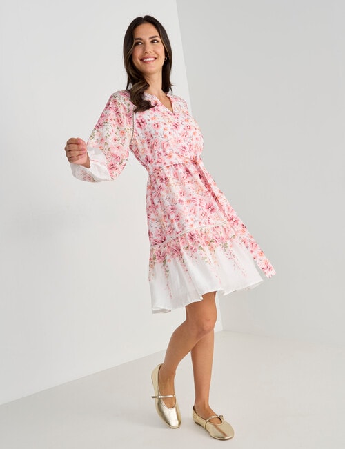 Whistle 3/4 Sleeve Vintage Floral Mini Dress, Pink product photo View 03 L